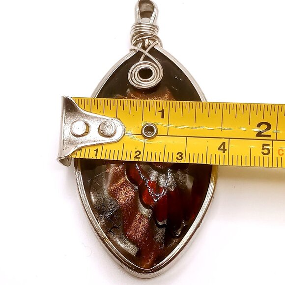 Pendant Handmade Black Abstract Swirl Design Metallic Glass Wire Wrap Accents - Picture 10 of 10
